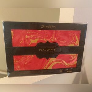 Hester and Cook Red and Gold Swirl  Paper Placemats. Set of 12. NWT.